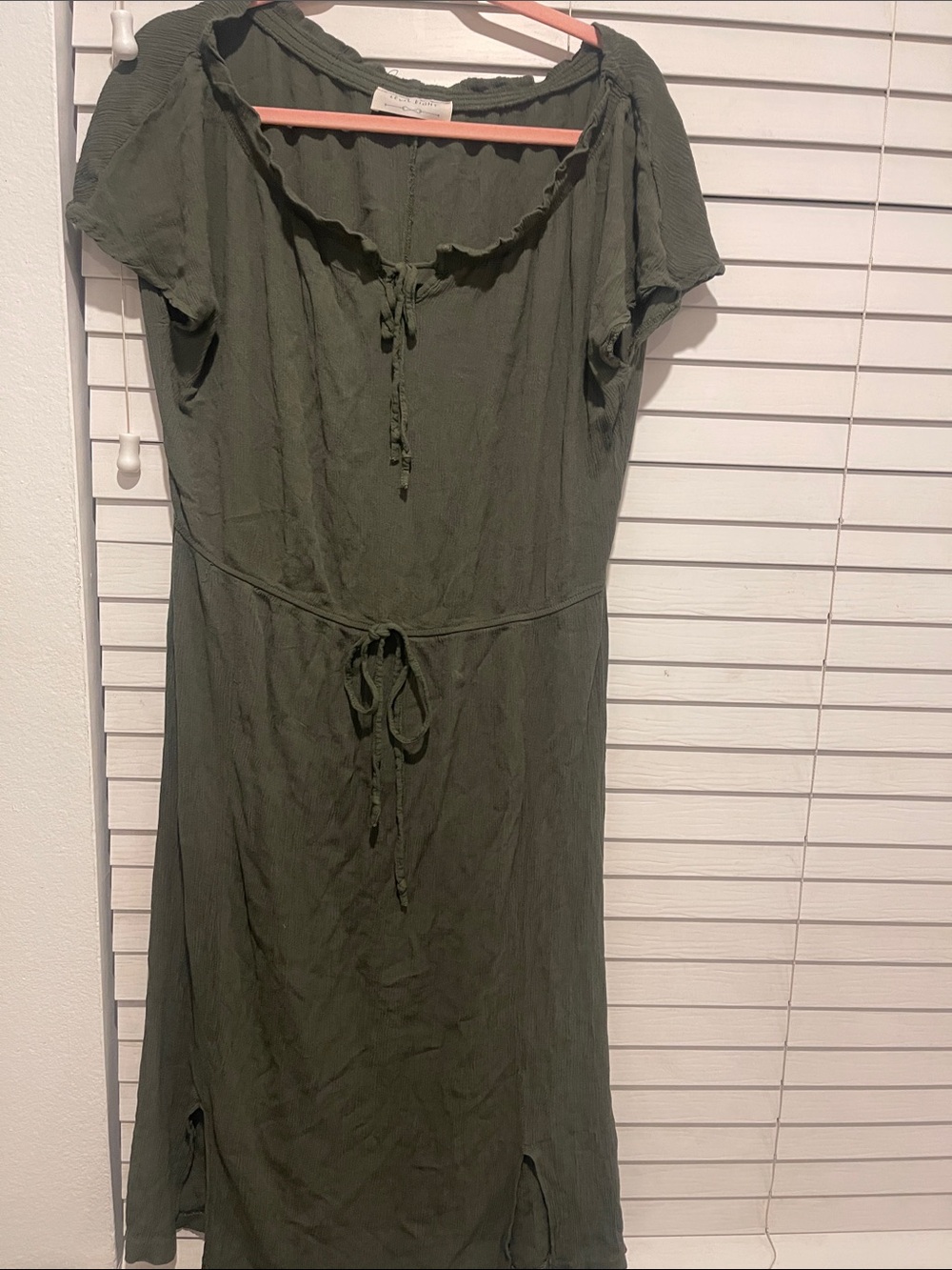 Olive Tie-Waist Short Sleeve Dress
